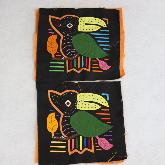 Handmade Other - Vintage Mola Applique Fabric Panels 9x8 Black Multicolor Unisex Art Craft
